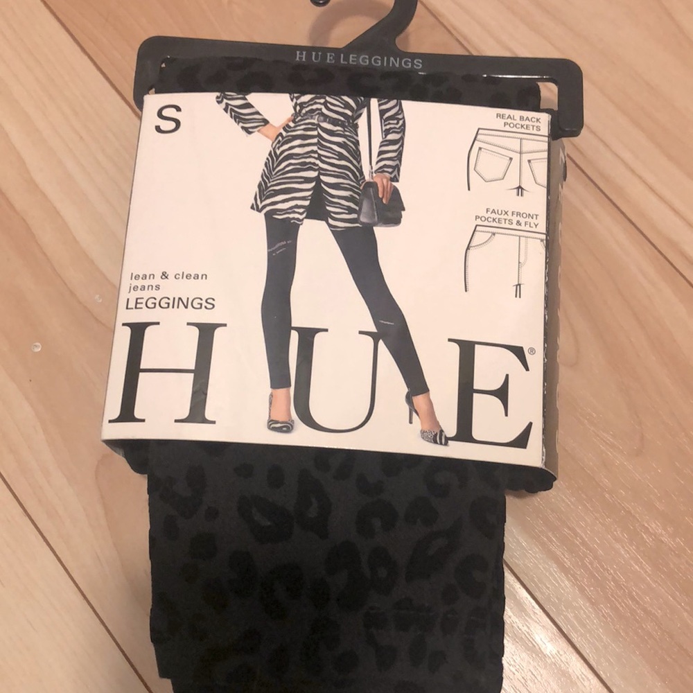 NWT HUE lean & clean jeans leggings black leopard print S